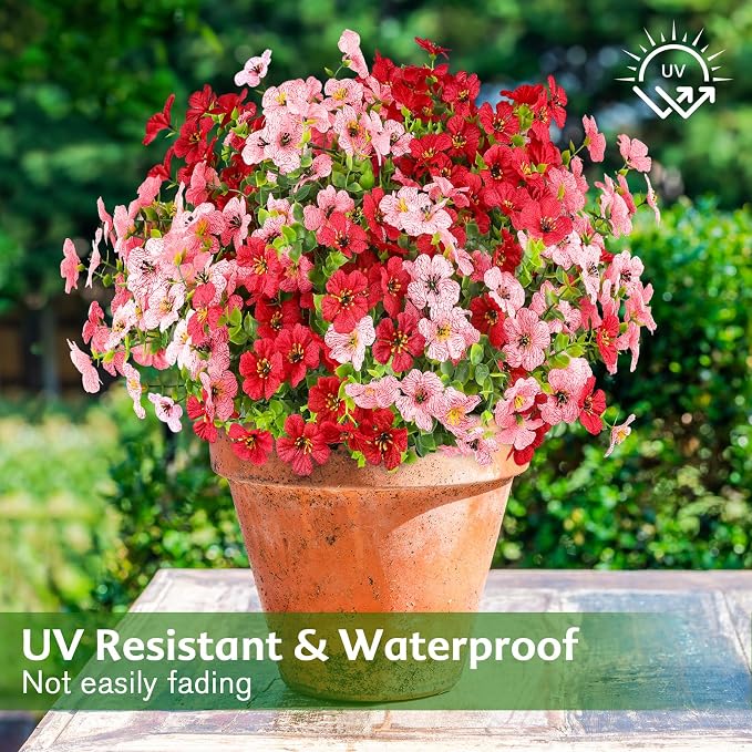 AGIRL Artificial Flowers Outdoor UV Resistant Fake Plant Garden Patio Decor | 16 Bundles,No Fade Plastic Faux Flowers for Hanging Planters front porch yard Indoor Outside,grave decorations for cemetery