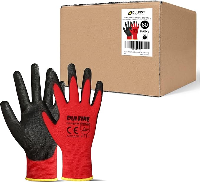 DULFINE Safety Work Gloves for Men & Women, PU Coated Seamless Knit Grip | Smooth Grip on Palm & Fingers, Ideal for Light General Duty Work, Gardening, Landscaping, Construction, Mechanic, Warehouse