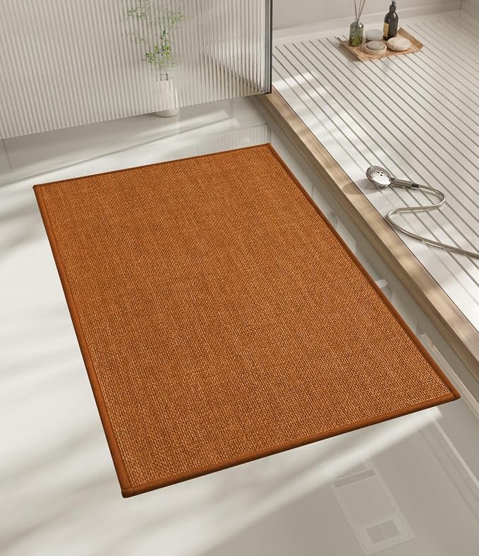 Bathroom Rugs Mat 24x17, Ultra Thin Non Slip Bath Mat Small Quick Dry Absorbent Bath Mat for Bathroom, (Orange, 24"x17")