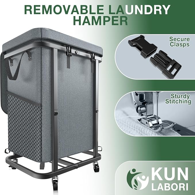 Laundry Hamper with Lid,150L Rolling Laundry Basket with Wheels,Grey | Dirty Clothes Hamper with Metal Frame and Removable Bag Design,Large Rolling Hampers for Laundry Room, Bedroom,Dorm