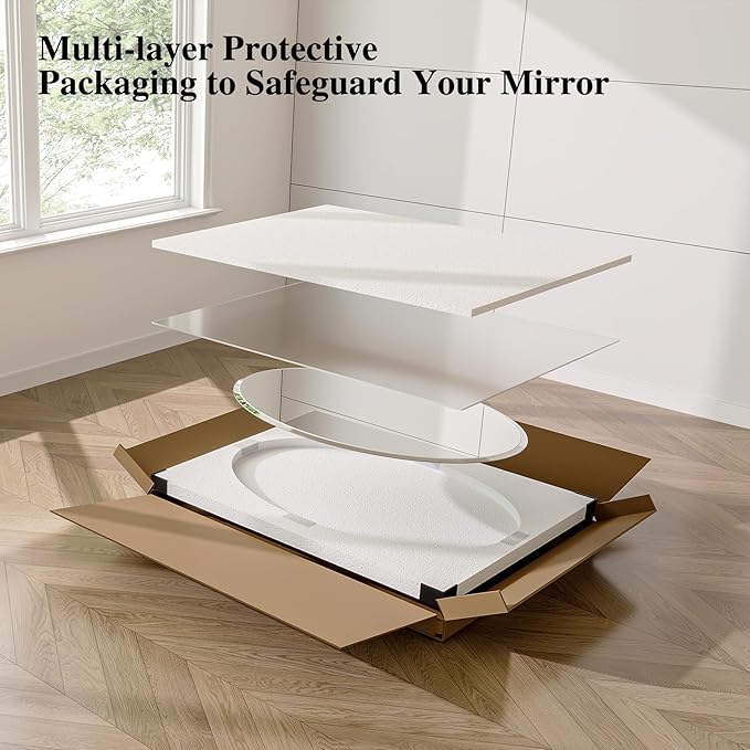 Frameless Oval Mirror, 22"x30" Beveled Bathroom Vanity Mirrors | 20mm beveled edge, 5mm HD glass, frameless, anti-rust, shatterproof, french cleat, horizontally or vertically