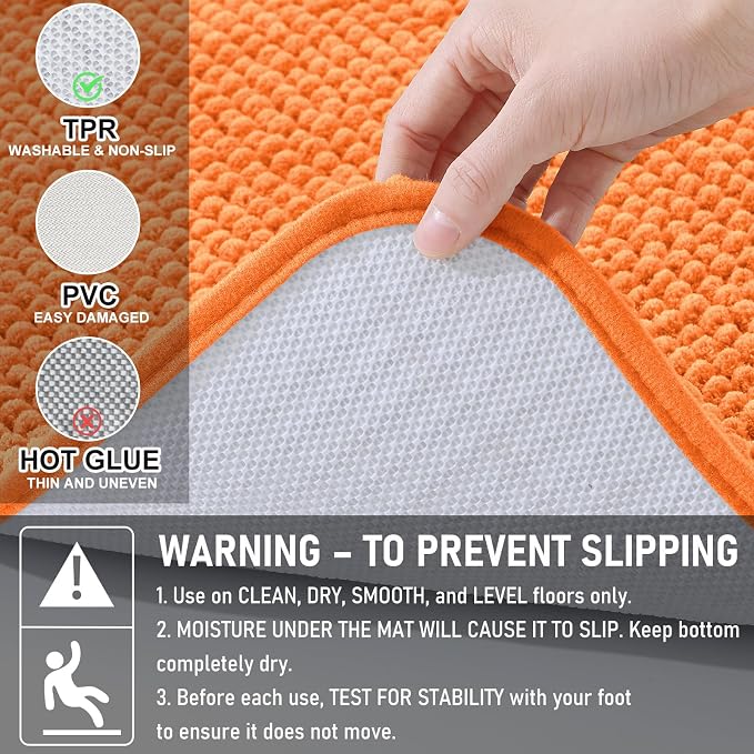 Arotive Chenille Bathroom Rugs 24x16, Soft Absorbent Bath Mat, Coral | Rubber Backing, Machine Washable Dry Bath Mats for Bathroom Floor, Tub and Shower, Home Decor Accessories