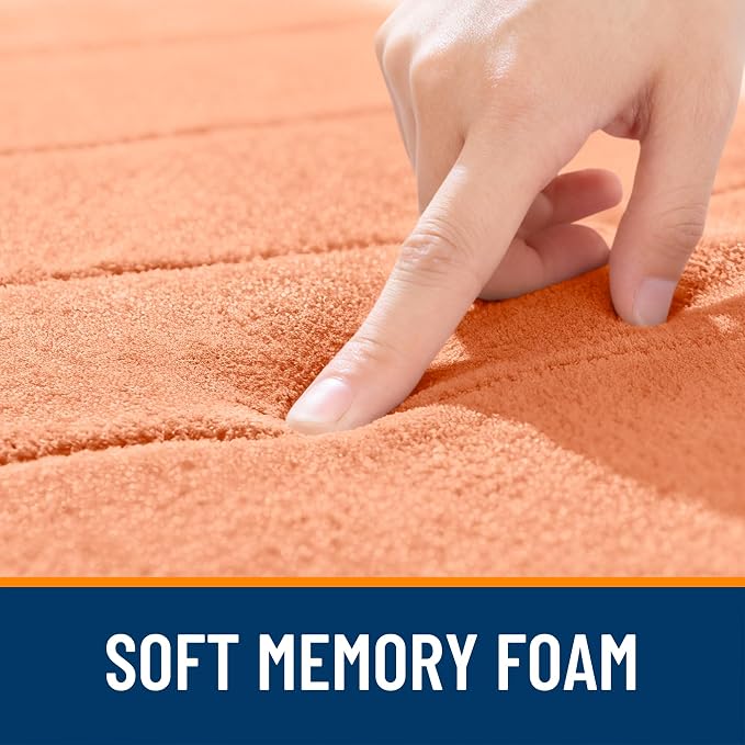 OLANLY Memory Foam Toilet Rugs U Shaped 24x20, Super Soft and Absorbent | Peach, Quick Dry Commode Contour Bath Rugs, Machine Washable Toilet Mat, Comfortable Bathmat Carpet for Bathroom Floor