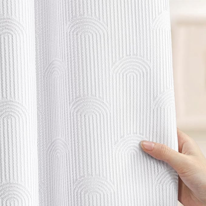 White Boho Cotton Shower Curtain Arch,72" W x 72" L | Minimalist Shower Curtain for Bathroom