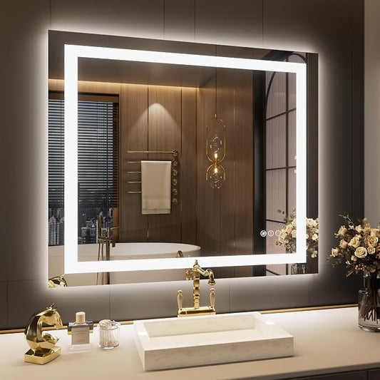 LOAAO 30"X38" LED Bathroom Mirror with Lights | Anti-Fog, Dimmable, 3 Color Temperature, Backlit + Front Lit, Memory Function, Tempered Glass, UL Listed