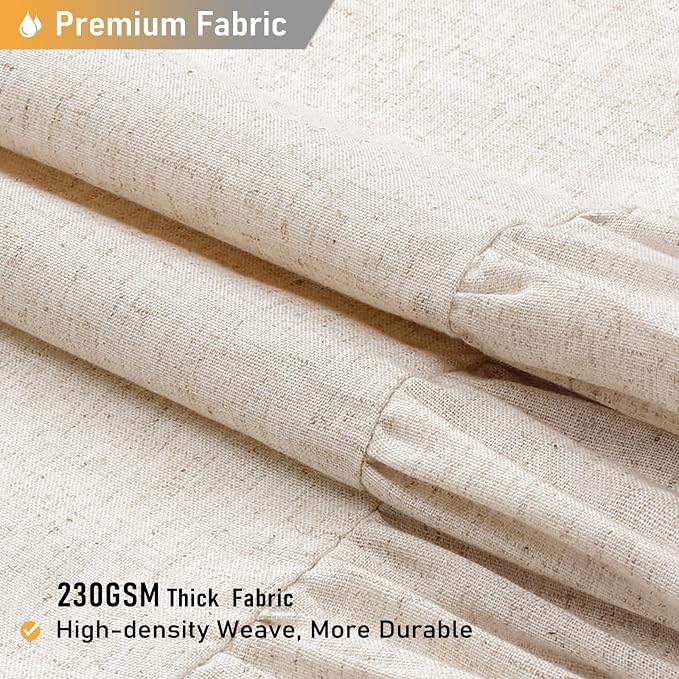 Linen Ruffle Modern Farmhouse Cloth Shower Curtain, 72x72, Beige/Cream | Ruffle Hem, Heavy Duty Fabric, 12 Hooks, Elegant Drape, Shabby Chic Style, Bathroom Decor, Machine Washable, Easy To Install