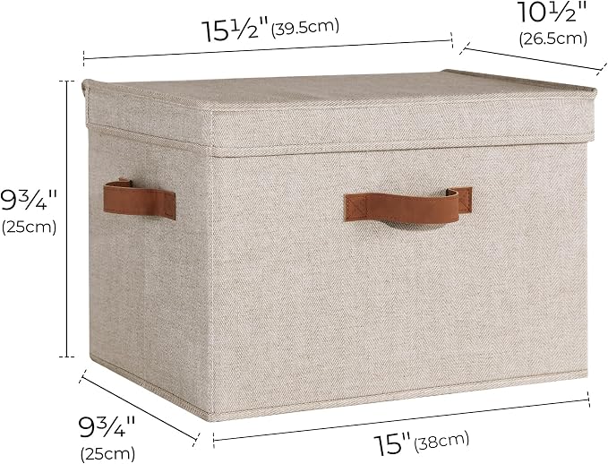 StorageWorks Fabric Storage Bins with Lids, Large Closet Storage Bins | Flip-Top Lid, 3 Handles, Collapsible, Stackable, for Clothes Blankets, Multi-Purpose, Large, Brown and Beige, 2-Pack