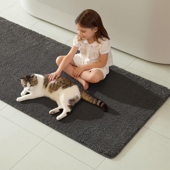 TYUU Bathroom Runner Rug, Ultra Soft Long Bath Mat Machine Washable Super Absorbent Quick Dry Bathroom Runner Rugs 24 x 60 Non Slip, Dark Grey 24" x 60"