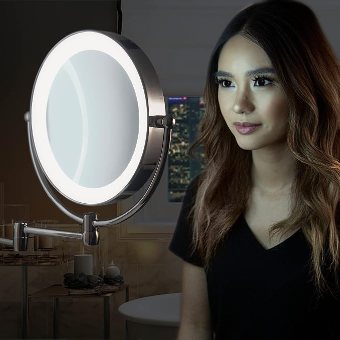 Zadro 11" LED Wall Mounted Makeup Mirror 5X/1X Shaving Mirror Cordless or Battery Operated Vanity Mirrors for Wall (Large | 5X/1X | 11" x 14.5", Chrome)