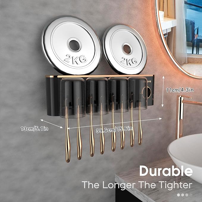 iHave Toothbrush Holders for Bathrooms Wall Mounted with Dispenser & 4 Cups | 12 Slots Wall Mount Toothbrush Holders for Bathrooms with Squeeze Toothpaste Dispenser, 4 Cups & 4 Compartments Organizer