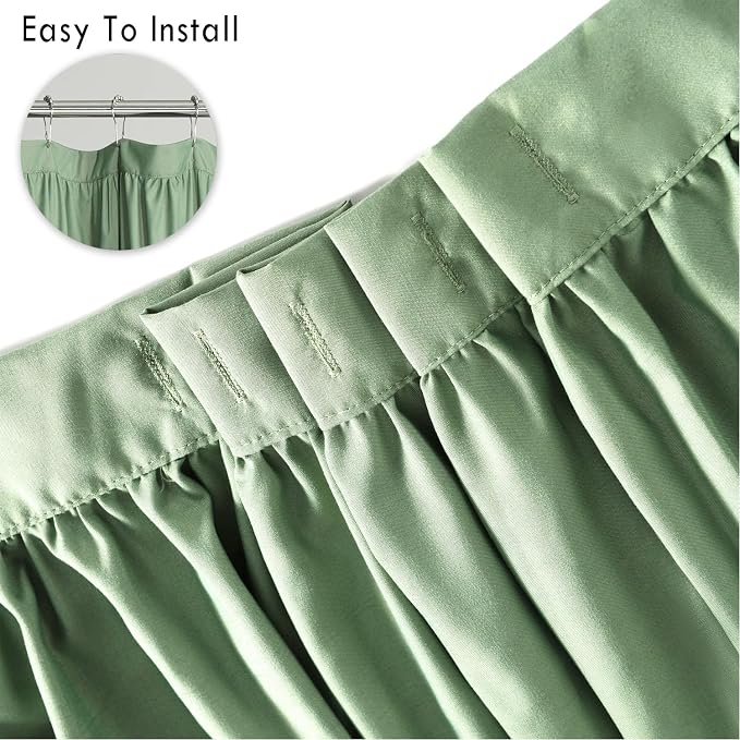 Light Green Ruffle Shower Curtain 72" W x 72" H | Vintage Handcrafted Bow Tie Bath Curtain for Master Bathroom, Ruched Microfiber Bathroom Curtain with 12 Buttonholes (LQ-10)