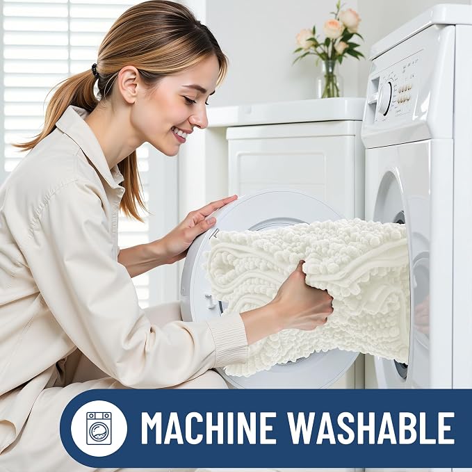 Smiry Bathroom Rugs 36X24, Extra Soft Rubber Backing Chenille Bath Mats | Ivory Machine Washable Non Slip Quick Dry Bath Mats for Bathroom Floor, Tub, Shower, Home Decor Accessories