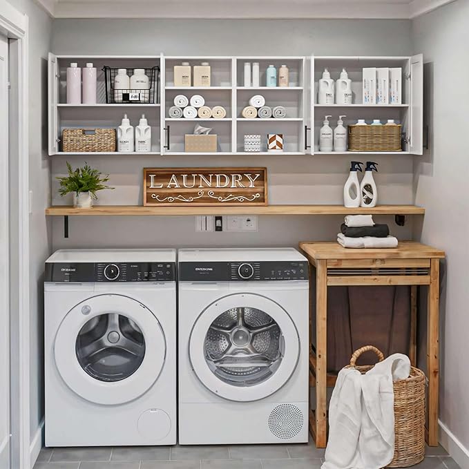 FIMELLO 78.6''W X 11''D X 21.7''H Wall Cabinets for Laundry Room, Wooden Kitchen Cabinet, Floating Wall Cabinets, Hanging Wall Cabinet for Laundry, Kitchen, White