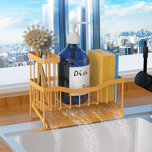 Fssvcd Maifan Sink Caddy Sponge Holder for Kitchen with Brush Holder and Stainless Steel Self Drain Tray, Rustproof Kitchen Sink Organizer for Sponge, Soap Dispenser Storage Accessories