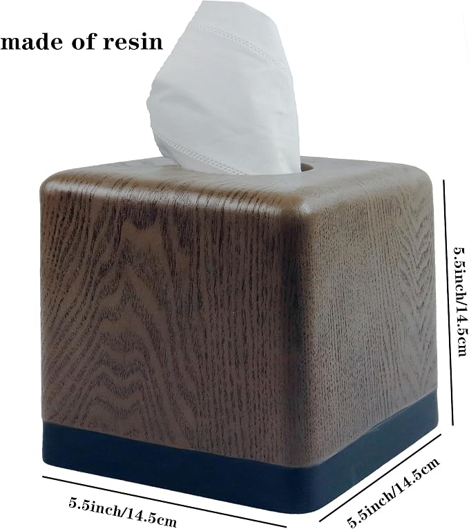 Hymmah Wooden Texture Square Tissue Box Cover Cube Tissue Holder Unique Design Klenex Box Dispenser for Bathroom Vanity Counter Tops Also Great for Bedrooms and Living Rooms