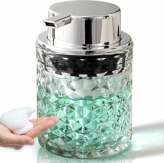Malachi Foaming Hand Soap Dispenser, Refillable Clear Glass Foam Pump Bottle for Liquid Hand Soap, Dish Soap, Multi‑use for Bathroom, Kitchen & Commercial Use