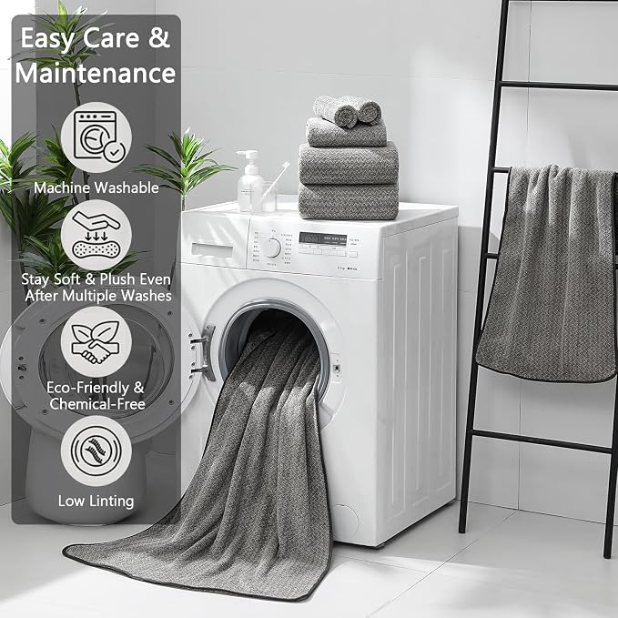 Ycosy 18 Piece Bath Towels Set,100% Microfiber Family Bathroom Towel with Hanging Loops-6 Bath Towels,6 Hand Towels,6 Washcloths,Quick Dry Highly Absorbent Shower Towel for Bathroom,Hotel,Spa-Brown