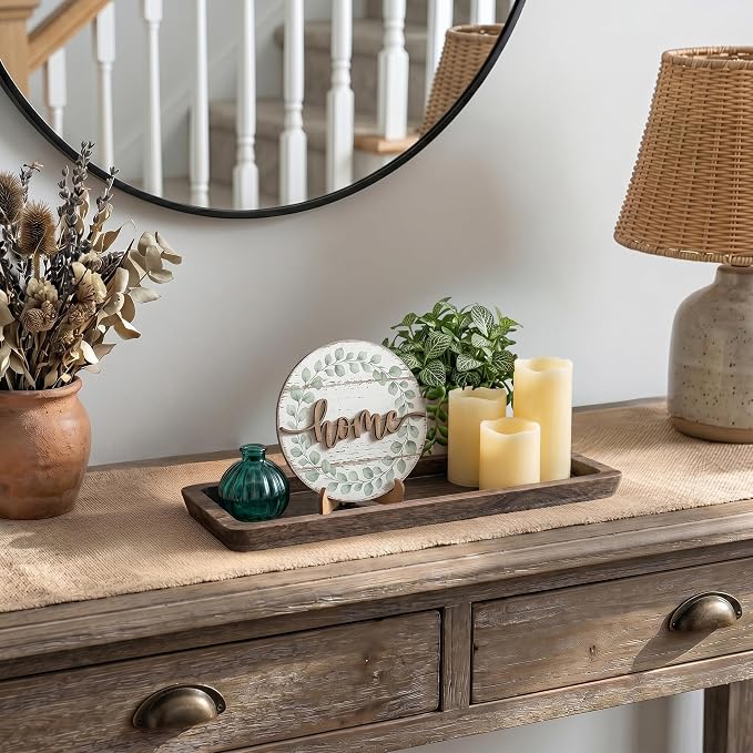 Romadedi Wooden Decorative Tray Candle Holder | Wood Long Narrow Tray, Home Decor, Small Rustic Centerpieces, For Coffee Table Dining Room Kitchen