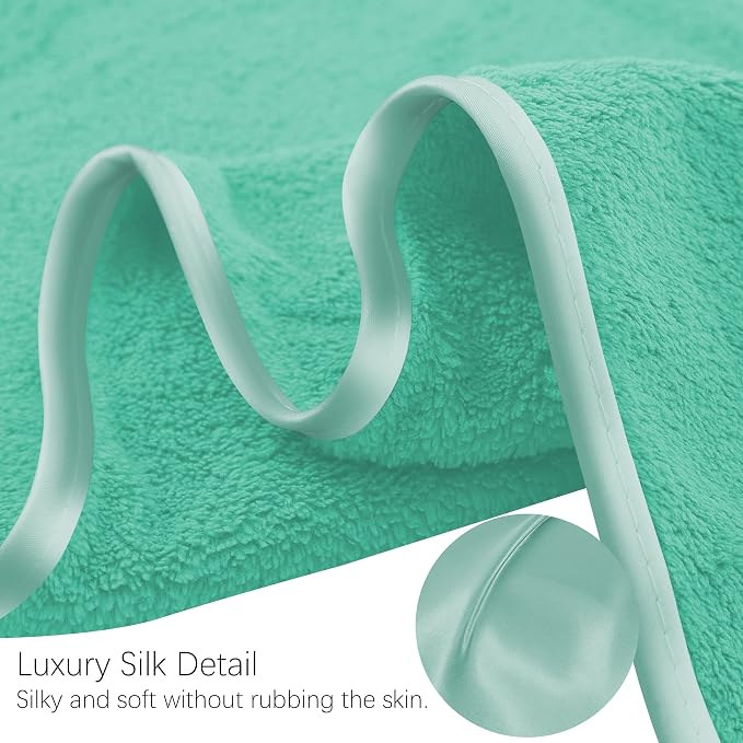 TENSTARS Luxury Silk Hemming Towel Set - Light Thin Quick Drying - 2 Bath Towels 2 Hand Towels 2 Washcloths - Ultra Soft Microfiber Towel for Bath Fitness, Sports, Yoga, Travel (Aqua Green, 6 Pieces)