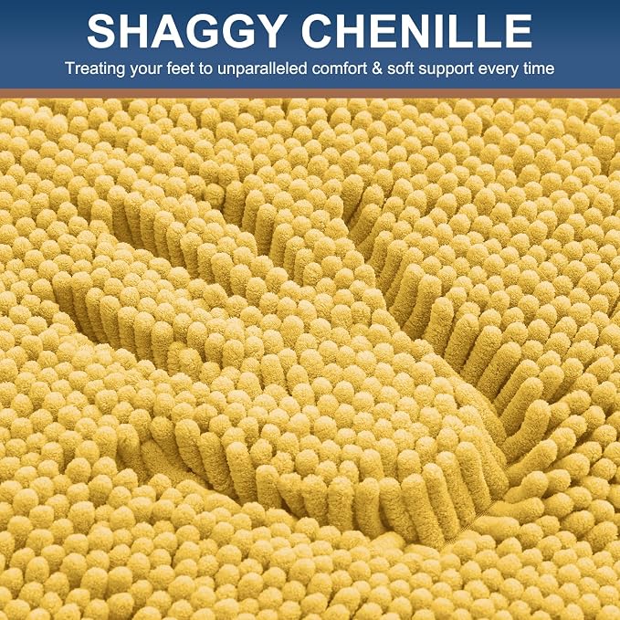 Smiry Bathroom Rugs 36X24, Luxury Chenille Extra Soft Absorbent Bath Mat | Yellow, Machine Washable Non-Slip Plush Bath Mats for Bathroom, Tub, Shower, and Floor, Home Decor