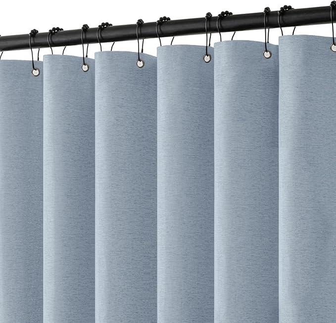 MIULEE 72 x 84 Extra Long Linen Shower Curtain Light Blue 12 Metal Hooks | Washable, Heavy Fabric Curtain Set, Waterproof Thick Cloth Shower Curtains, Bathroom Hotel Bathtub