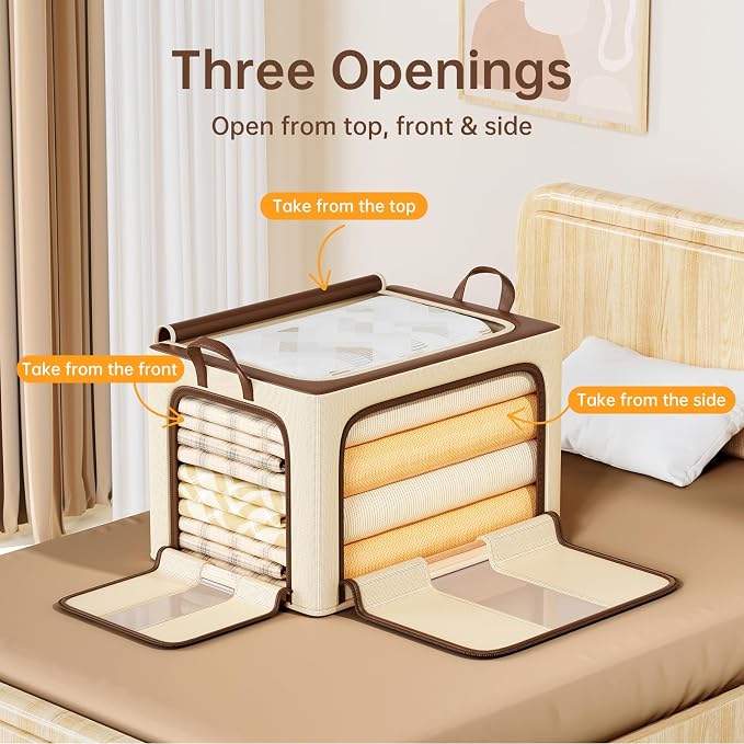 3 Openings Clothes Storage Bins with Metal Frame，66L (brown) | Oxford-Gewebe