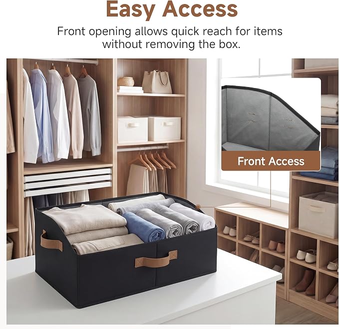StorageWorks Closet Storage Bins Trapezoid, Black, Large, 3-Pack | Closet Organizer Bins, Trapezoid Black Closet Organizer, Closet Shelves Organizer, Foldable Organizing Baskets