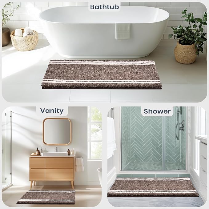 PURRUGS Bathroom Runner Rug, Bath Mat, 24" x 60", Brown | Machine Washable, Non-Slip, Waterproof TPR Backing, Super Absorbent, Quick Dry, Bath Rug for Shower, Bathtub, and Sink