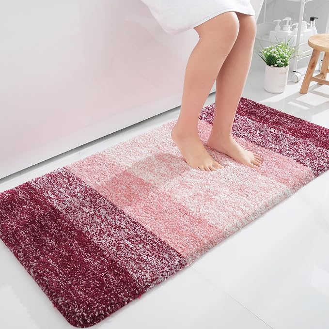 OLANLY Bathroom Runner Rug 47x24, Extra Soft Absorbent Microfiber Bath Rugs | Red, Non-Slip Quick-Drying Rubber Backing, Machine Washable Long Bath Mat for Floor, Tub and Shower, Home Decor Accessories
