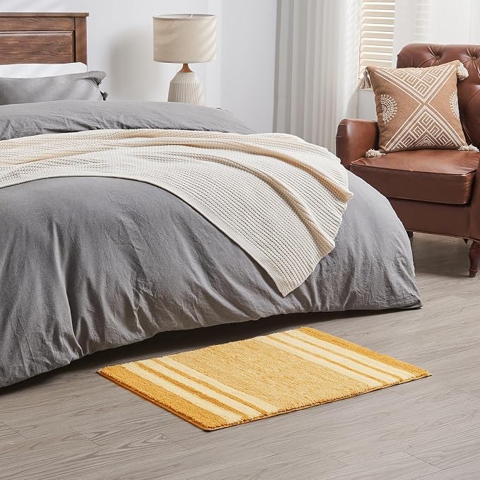 CozeCube Harvest Gold Striped 32"x20" Non Slip Washable Bath Mat | For Bathroom, Fluffy Absorbent Microfiber Bath Mats Machine Wash, Stylish Cute Aesthetic Bathroom Rugs