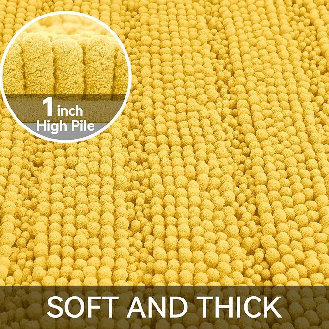 Bcoimo Bath Rug Mat,Yellow Chenille High Absorbent Bathroom Shower Tub Mats | Non Slip with Rubber Backing Bathroom Rugs;High Absorbent And Quick Dry 36x24 Microfiber mat; Machine Washable;Extra Soft mat
