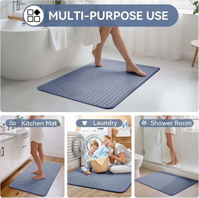 Bathroom Rugs Non Slip, Foam Weave Texture Bath Mat, Blue 20x31 | Quick Dry, Rubber Backing, Super Absorbent Washable Bathroom Mats Fit Under Door for Bathroom Floor, Bathtub, Outside Shower