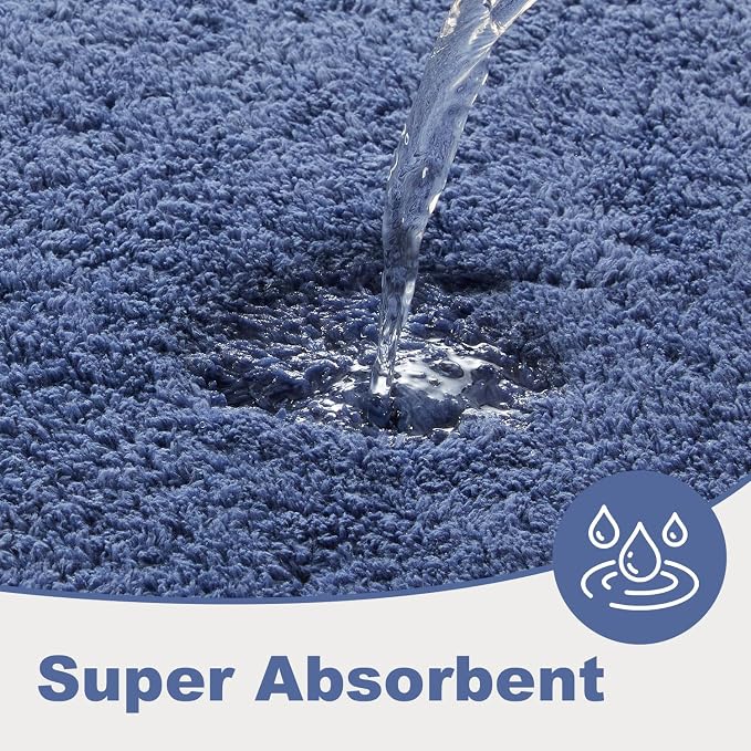 TYUU Toilet Rug, Ultra Soft Toilet Rugs U Shaped Machine Washable Non Slip Absorbent Quick Dry Toilet Mat with Rubber Backing, Denim Blue 20" x 24" U Shape