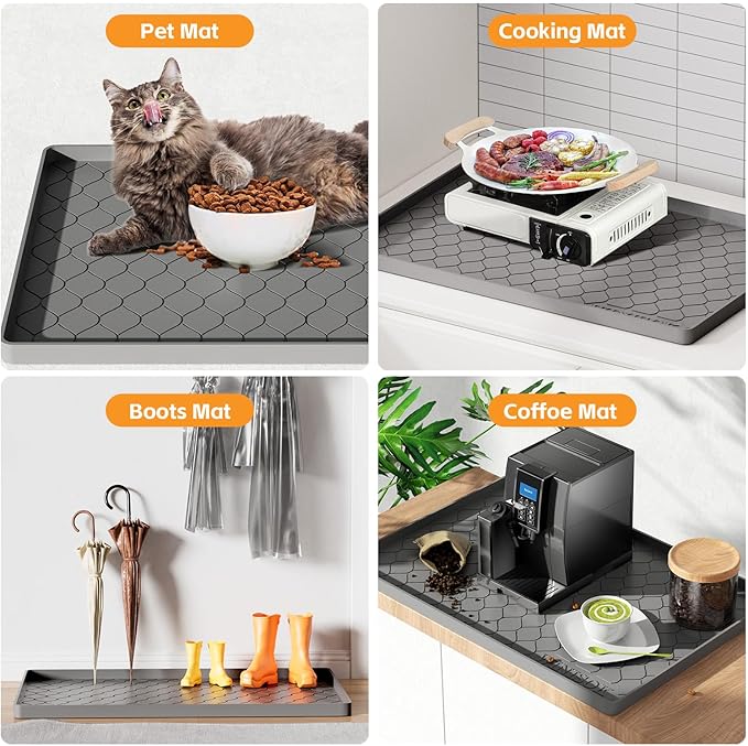 Winisok Waterproof Under Sink Mat 31" x 19", Silicone Mat, Light Gray | Raised Edge Traps Spills & Leaks, Shelf Liner, Cabinet Protector, for Kitchen, Bathroom, Boots, Pets, Home Essentials