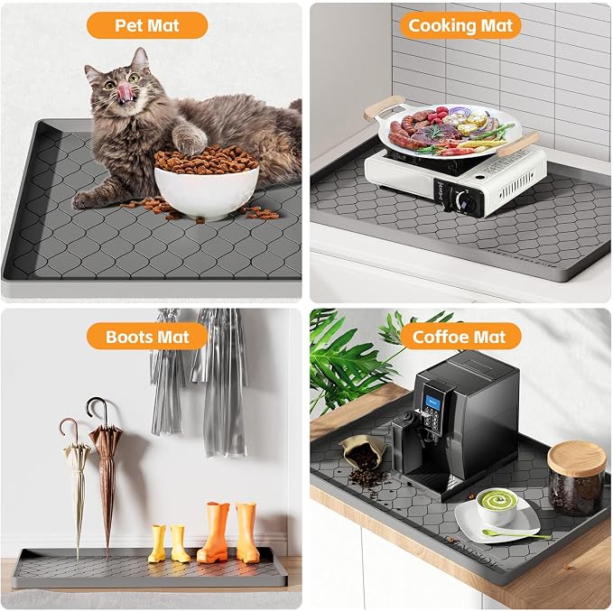 Winisok Waterproof Under Sink Mat 37" x 22", Silicone Mat, Beige | Raised Edge Traps Spills & Leaks, Shelf Liner, Cabinet Protector, for Kitchen, Bathroom, Boots, Pets, Home Essentials