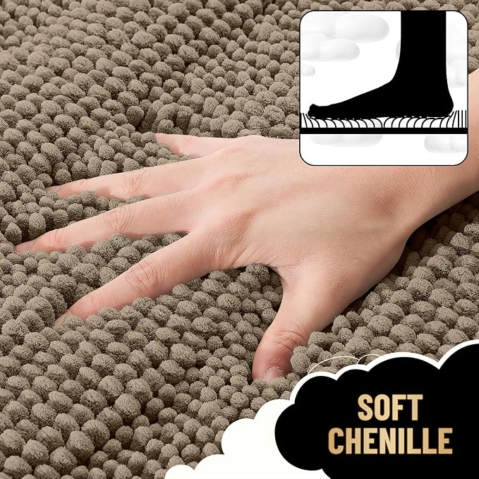 OLANLY Thick Bathroom Rugs 36x24, Soft Chenille Striped Bath Rugs, Tan | Rubber Backing, Machine Wash, Extra Absorbent Bath Mats for Bathroom Floor, Tub and Shower, Home Decor Accessories