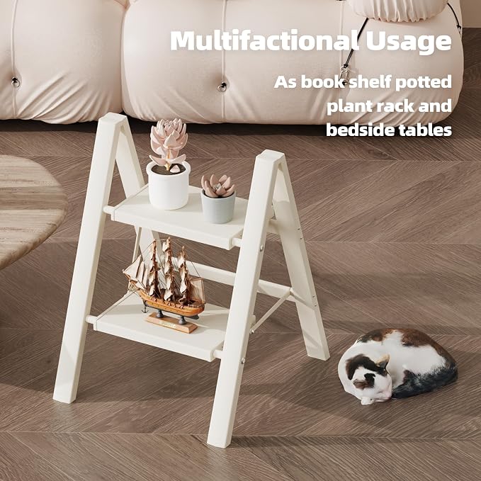 HillhutApex Aluminum Step Stool Foldable,2 Step Ladder (White) | Lightweight Portable step ladder with Anti-Slip Wide Pedal,330lbs Capacity Ladder for Household,Office,Kitchen