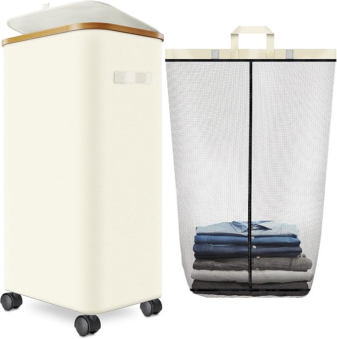Laundry Hamper with Wheels, 75L Rolling Laundry Basket with Lid | Clothes Hampers for Laundry with Inner Bag, Dirty Clothes Hamper for Bedroom, Dorm, Bathroom, Laundry Room