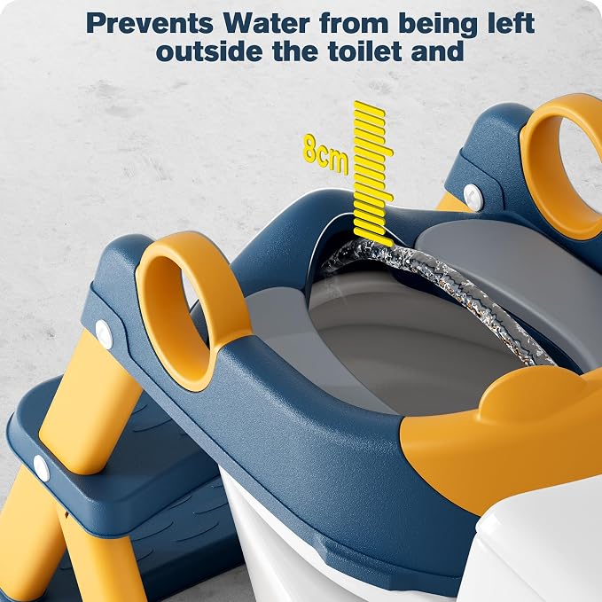 Potty Training Seat, Upgrade Toddler Toilet Seat for Kids Boys Girls, 2 in 1 Potty Training Toilet, Splash Guard Anti-Slip Pad Step Stool(Blueyellow-Pu)