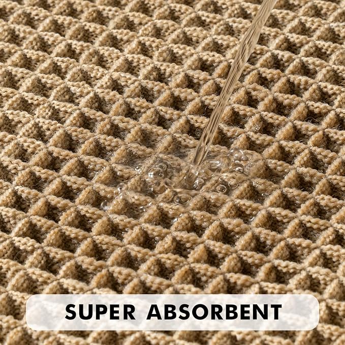 MIULEE Set of 2 Waffle Bathroom Rugs Boho Bath Mat Brown 24x36 Inch | Non Slip, Super Absorbent, Washable, Ultra Soft, Rubber Backed, Large Bath Rugs for Bathroom Floor Tub Shower