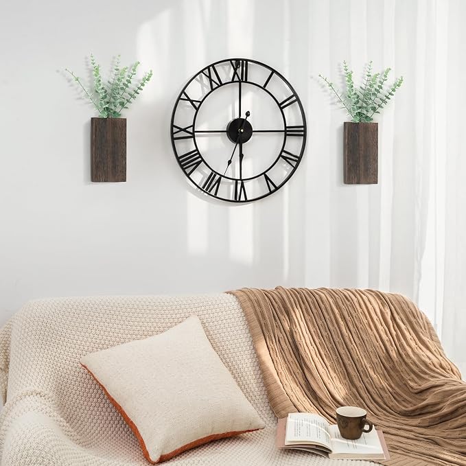 Dahey 2 PCS Wall Planter Vase with Fake Plants for Farmhouse Wall Art Decor | Lightweight Wood, Realistic Artificial Eucalyptus, Cute Hanging Decor for Bathroom Living Room Bedroom Entryway Office, Brown