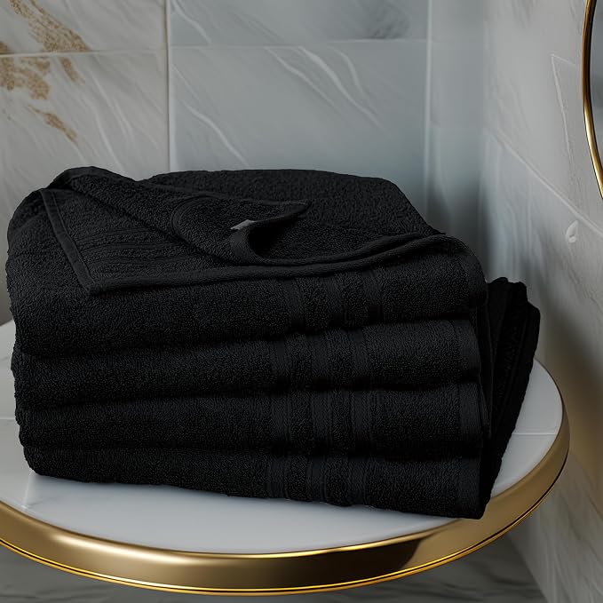 4 Piece Bath Towels 27x54 Inches, Black | 100% Cotton, Lightweight & Quick-Dry, Ideal for Daily Bathroom Use, Practical & Comfortable