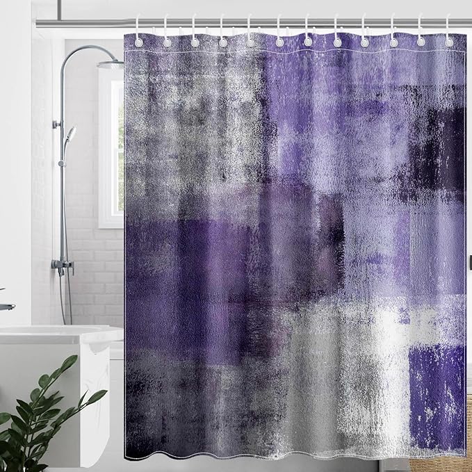 Mocsicka Abstract Shower Curtain Grey Abstract Art Painting Shower Curtain Bathroom Bathtub Curtain 72x72 Inch with 12 Hooks (Purple)