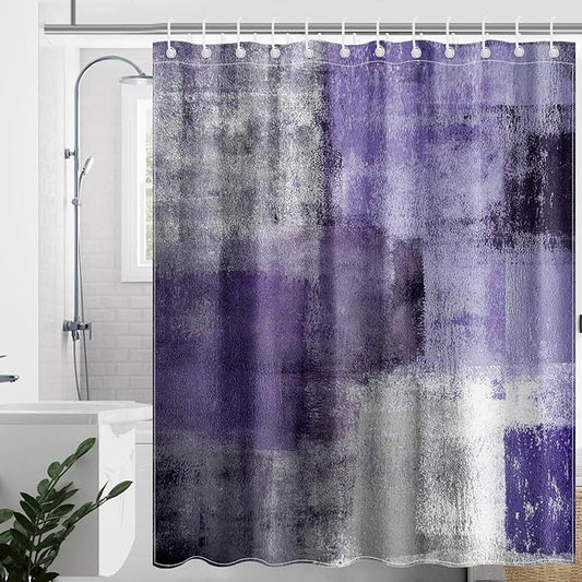 Mocsicka Abstract Shower Curtain Grey Abstract Art Painting Shower Curtain Bathroom Bathtub Curtain 72x72 Inch with 12 Hooks (Purple)