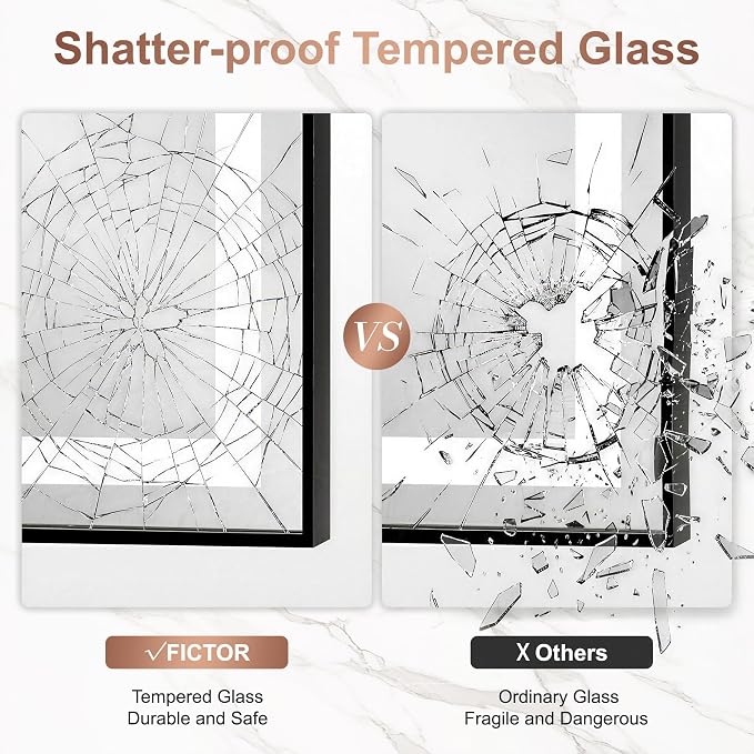 LED Bathroom Mirror with Lights, 30"x50" Black Framed Lighted Vanity Mirror | Anti-Fog, Dimmable 3 Color Temperature, Front & Backlit, Memory Function, Shatterproof Tempered Glass