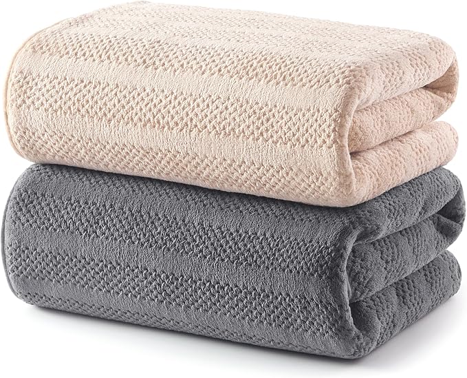 ecolook Microfiber Bath Towels Set of 2, 31 x 63 Inch Extra Large Bath Towel Set, Super Soft & Highly Absorbent, Quick Dry Lightweight Towels for Bathroom, Gym, Spa, Pool & Travel, Camel & Gray