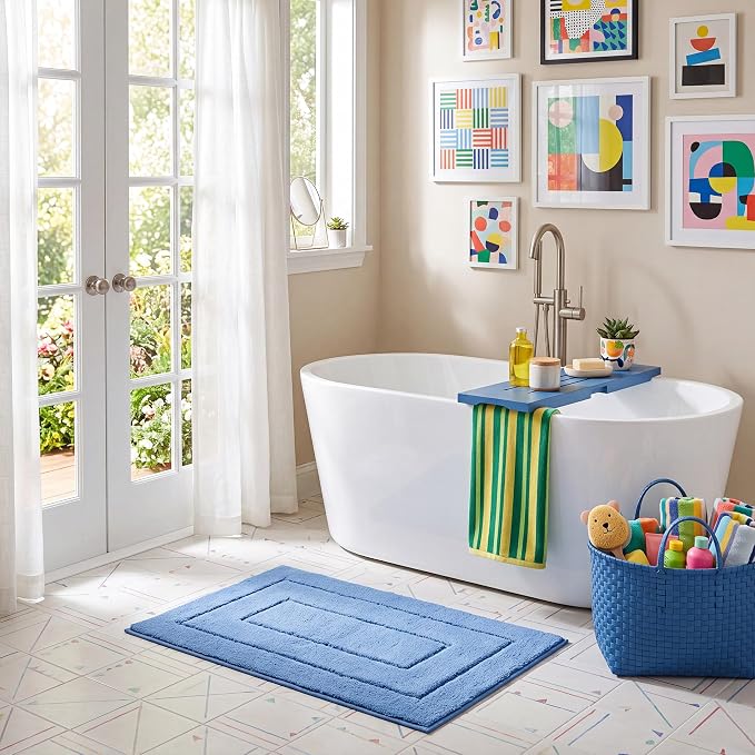 GRANNY SAYS Blue Bathroom Rug 20" x 32", Non-Slip Microfiber Bath Mat | Ultra-soft, durable TPR backing for reliable grip, fast water absorption, machine washable for Vanity, Shower, Tub