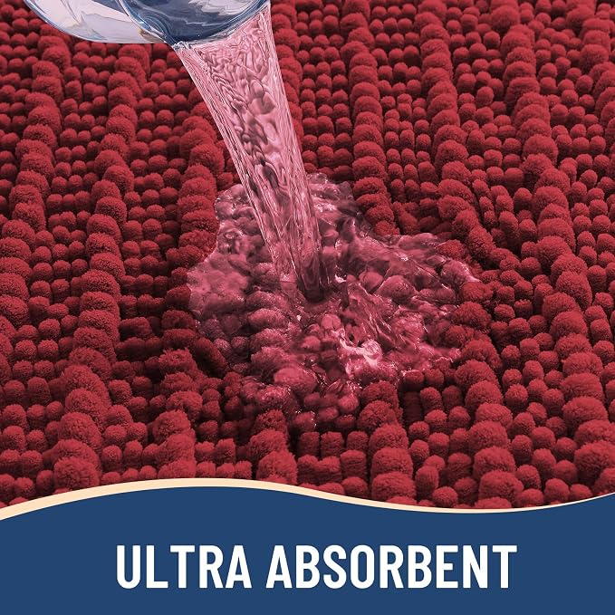 Arotive Bathroom Rugs Mat 54x24, Soft Absorbent Chenille Shaggy Bath Mat | Red, Machine Wash Dry, Bath Rugs for Bathroom Floor, Tub and Shower, Home Decor Accessories