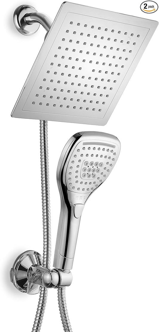 Dream Spa Ultra-Luxury 9" Rainfall Shower Head/Handheld Combo. Convenient Push-Button Flow Control Button for easy one-handed operation. Switch flow settings with the same hand! Premium Chrome | Enjoy Extra-wide Flow Coverage and Convenient Push-button...