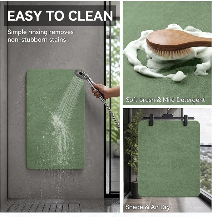 MontVoo -Bath Mat Rug-Rubber Backing Non Slip Quick Dry Absorbent Thin Bathroom Rugs Fit Under Door-Faux Suede Surface Bathroom Floor Mats-Shower Rug for in Front of Bathtub Shower Sage Green 16"x24"